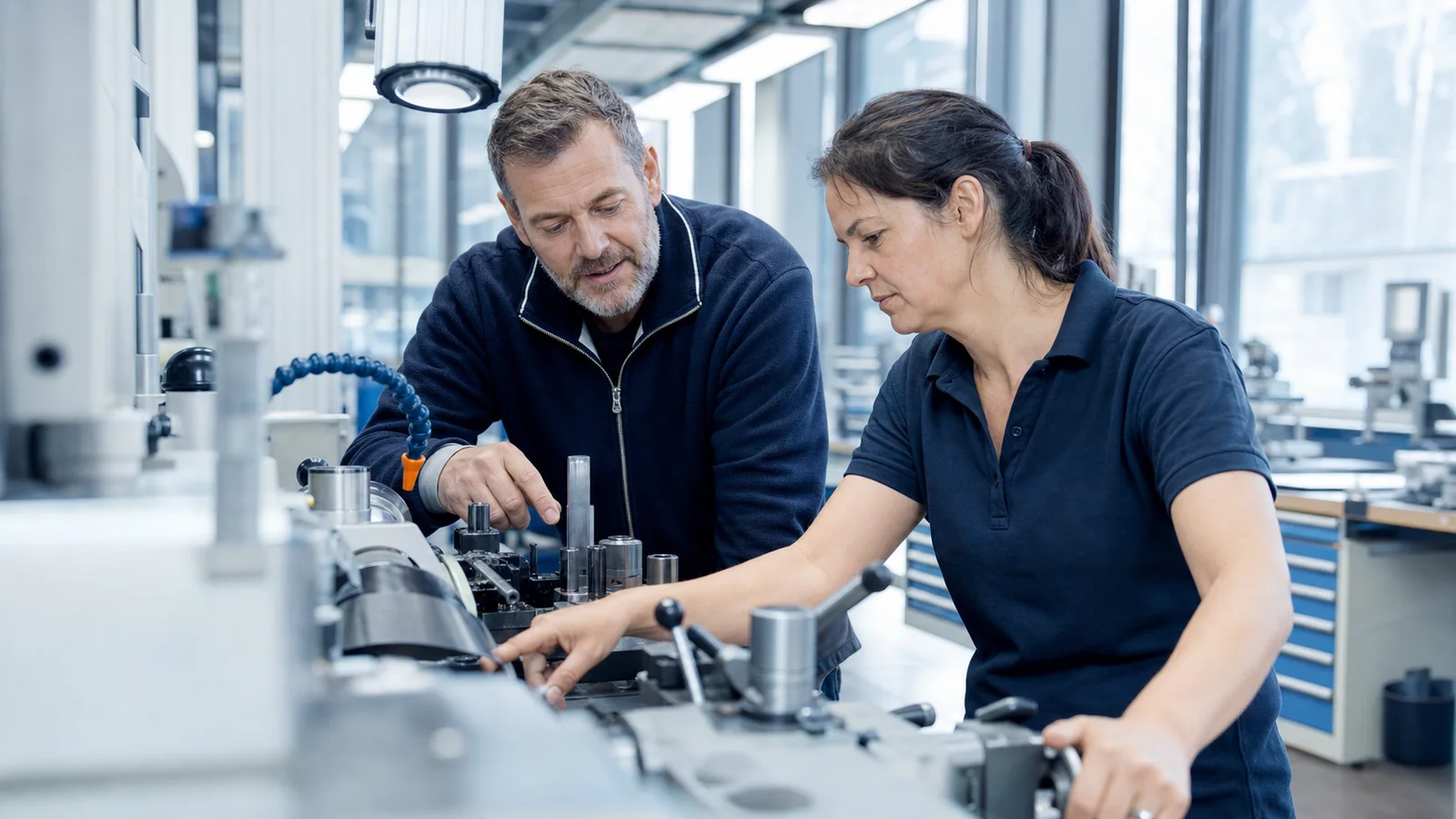 Adulte en apprentissage dans un atelier professionnel suisse