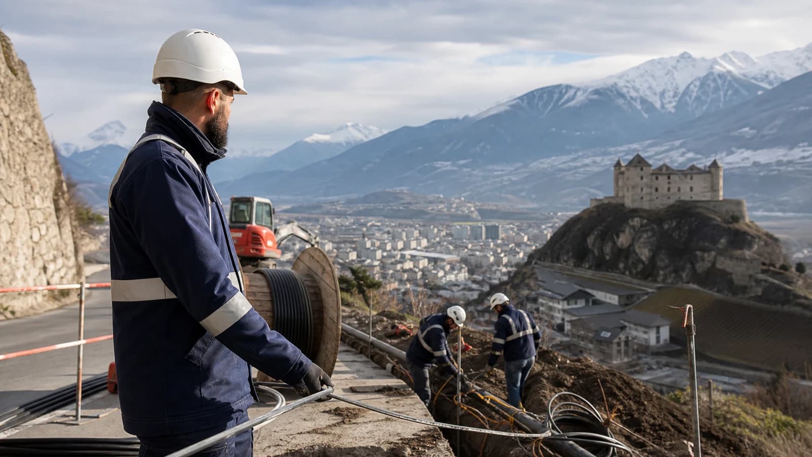 Scène professionnelle suisse dédiée à l'article Emploi Sion énergie : chantiers et réseau