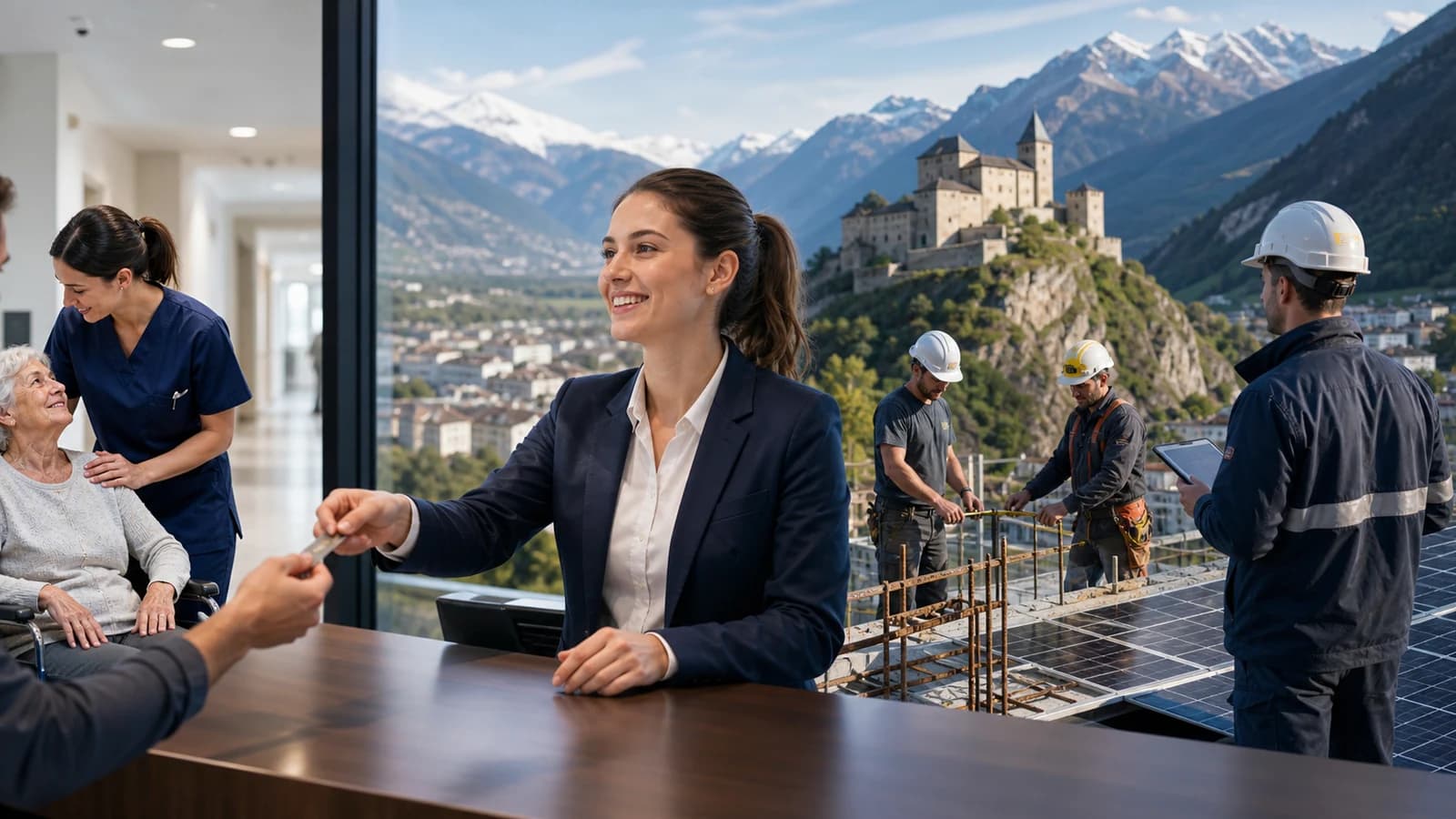 Scène professionnelle suisse dédiée à l'article Offres emploi Sion Valais 2026 : tourisme, santé, construction et énergie