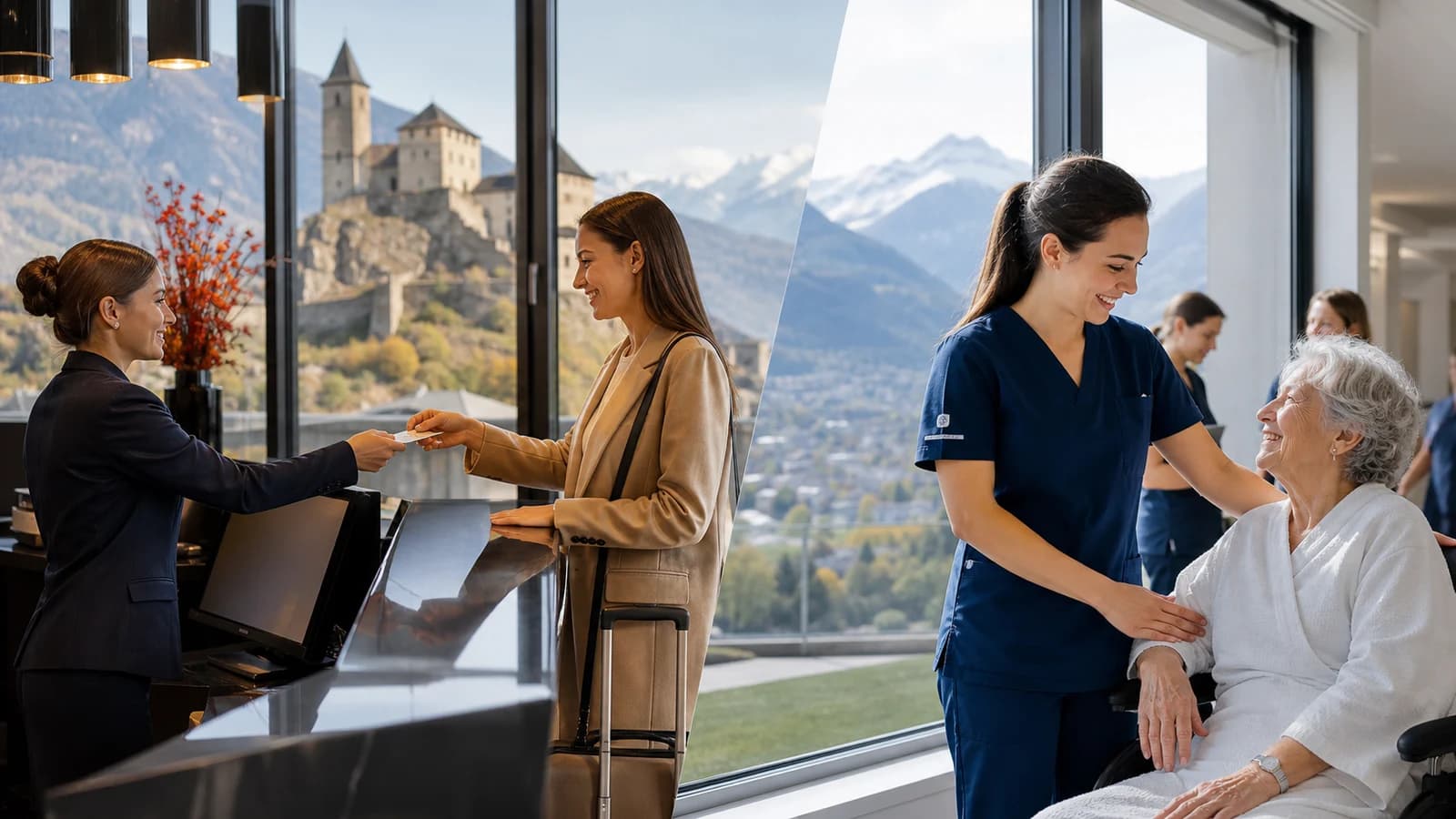 Scène professionnelle suisse dédiée à l'article Offres emploi Sion Valais : tourisme et santé recrutent en 2026