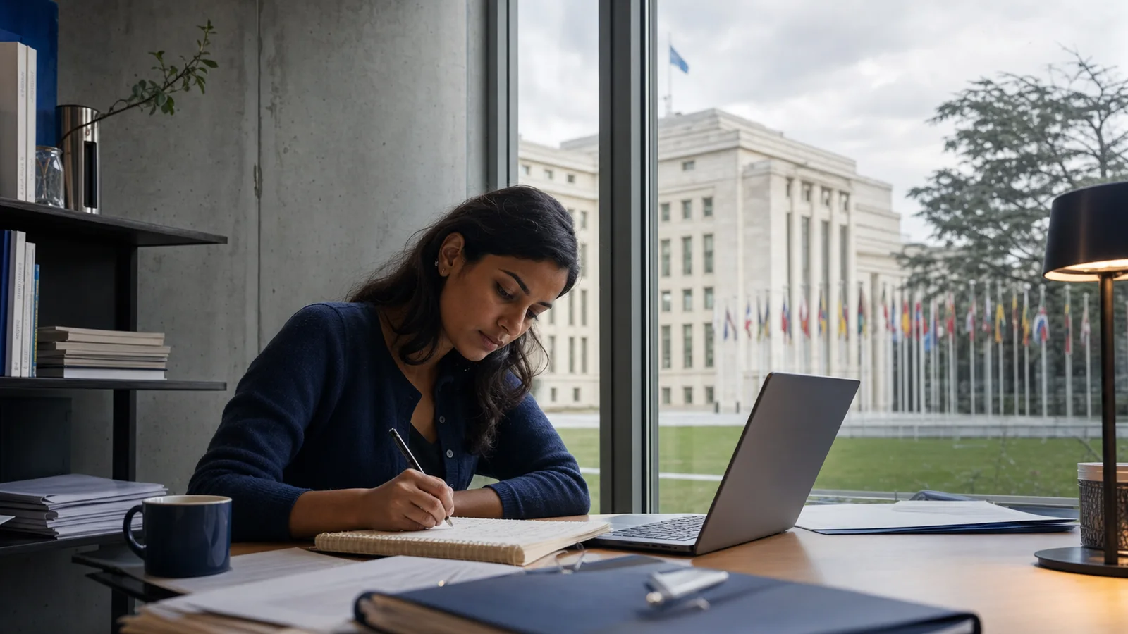 Candidate préparant un dossier pour une ONG internationale à Genève