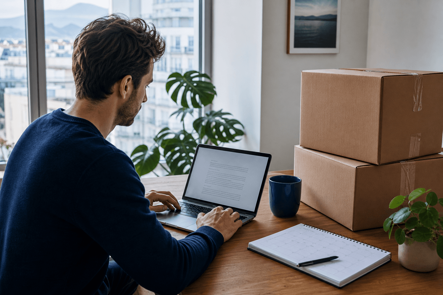 Salarié organisant son déménagement et vérifiant son absence professionnelle