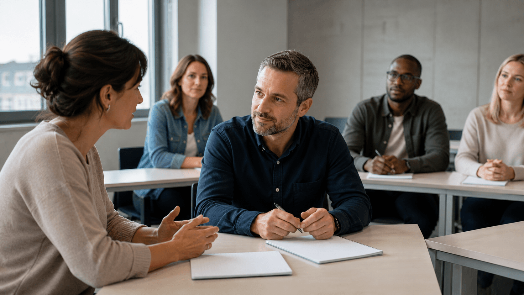 Adulte comparant une carte de compétences et plusieurs parcours de formation