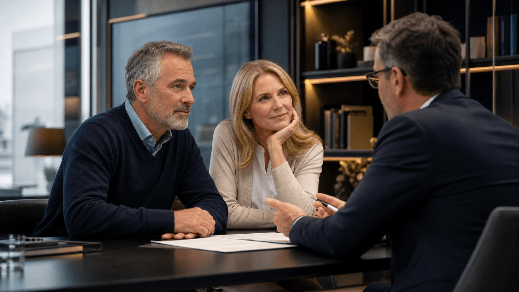 Couple discutant avec un conseiller de couverture complementaire suisse