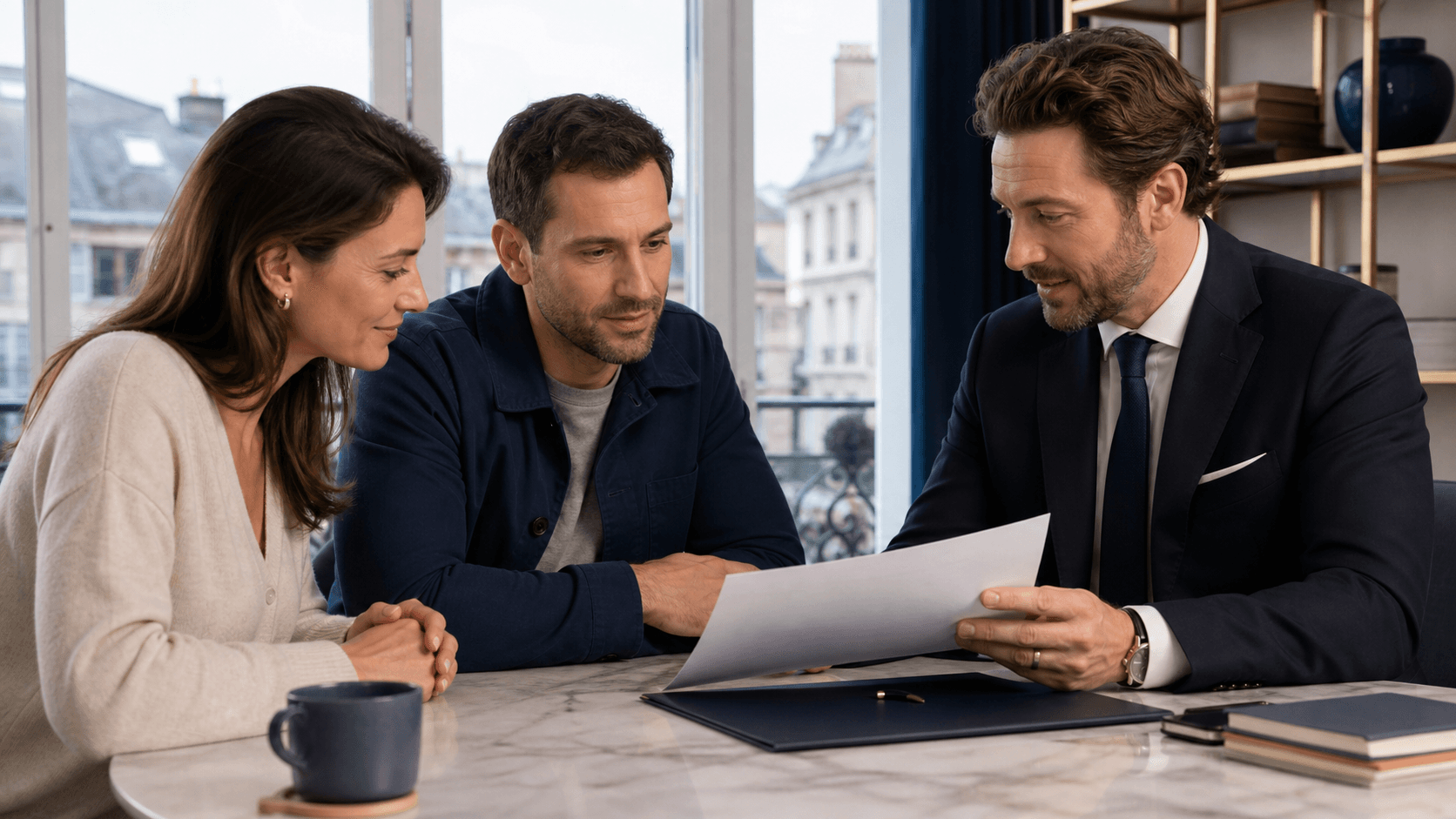 Courtier et clients echangeant sur un partenariat assurance en Suisse