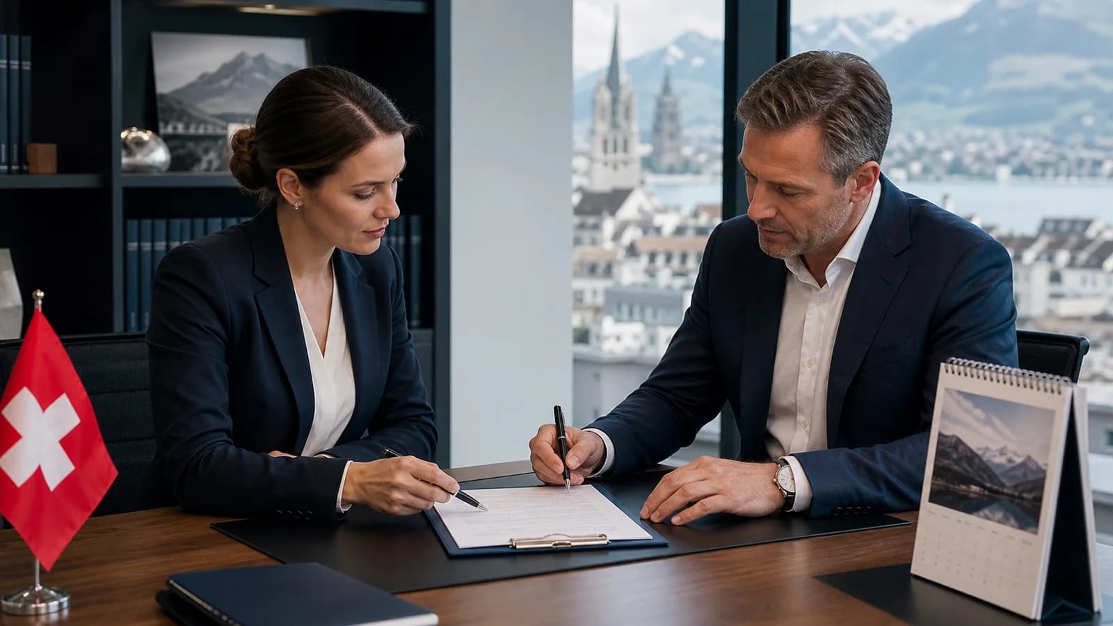 Professionnels examinant un contrat à durée déterminée suisse