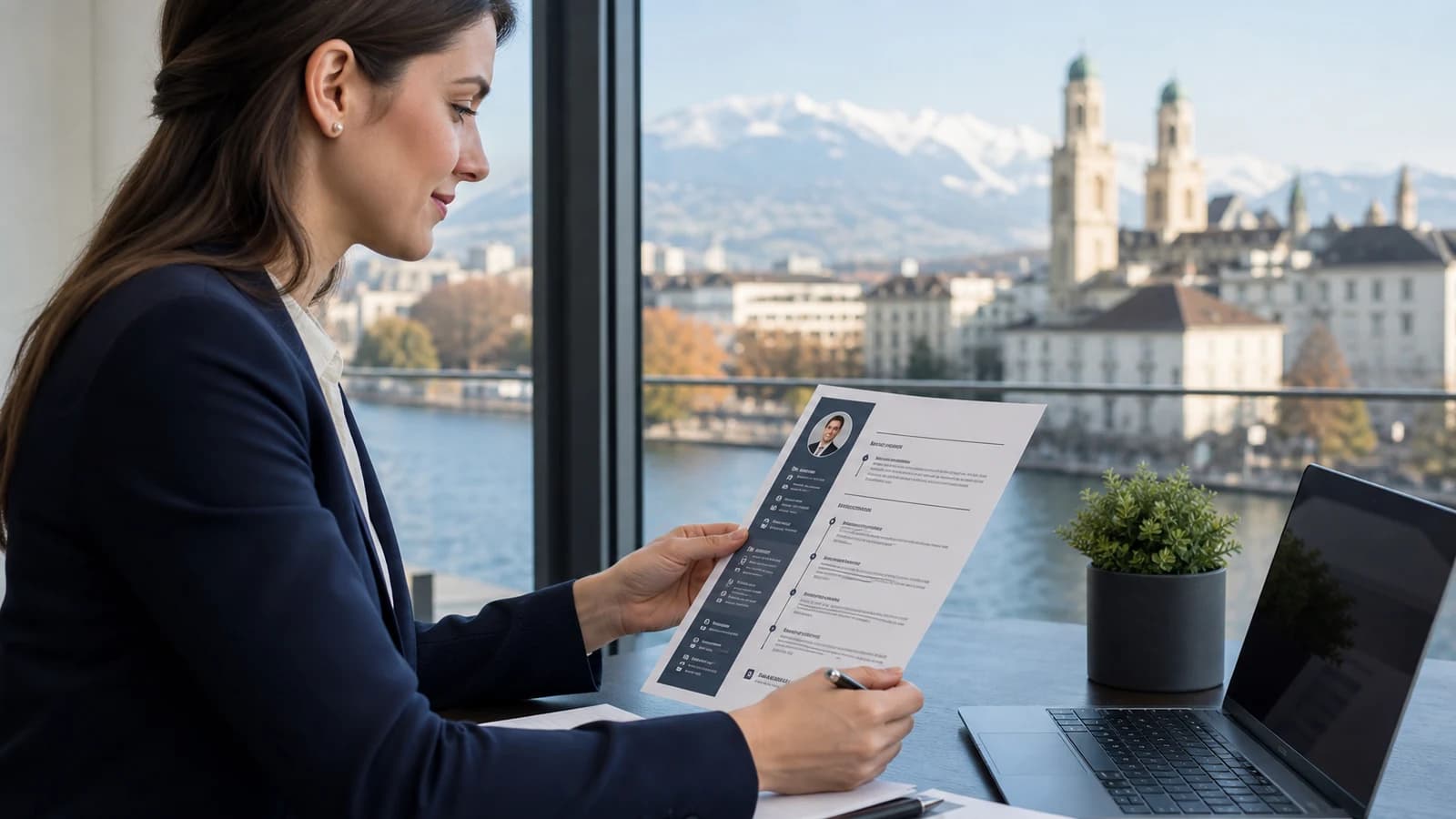 Scène professionnelle suisse dédiée à l'article CV suisse modèle 2026 : structure, rubriques et exemple efficace