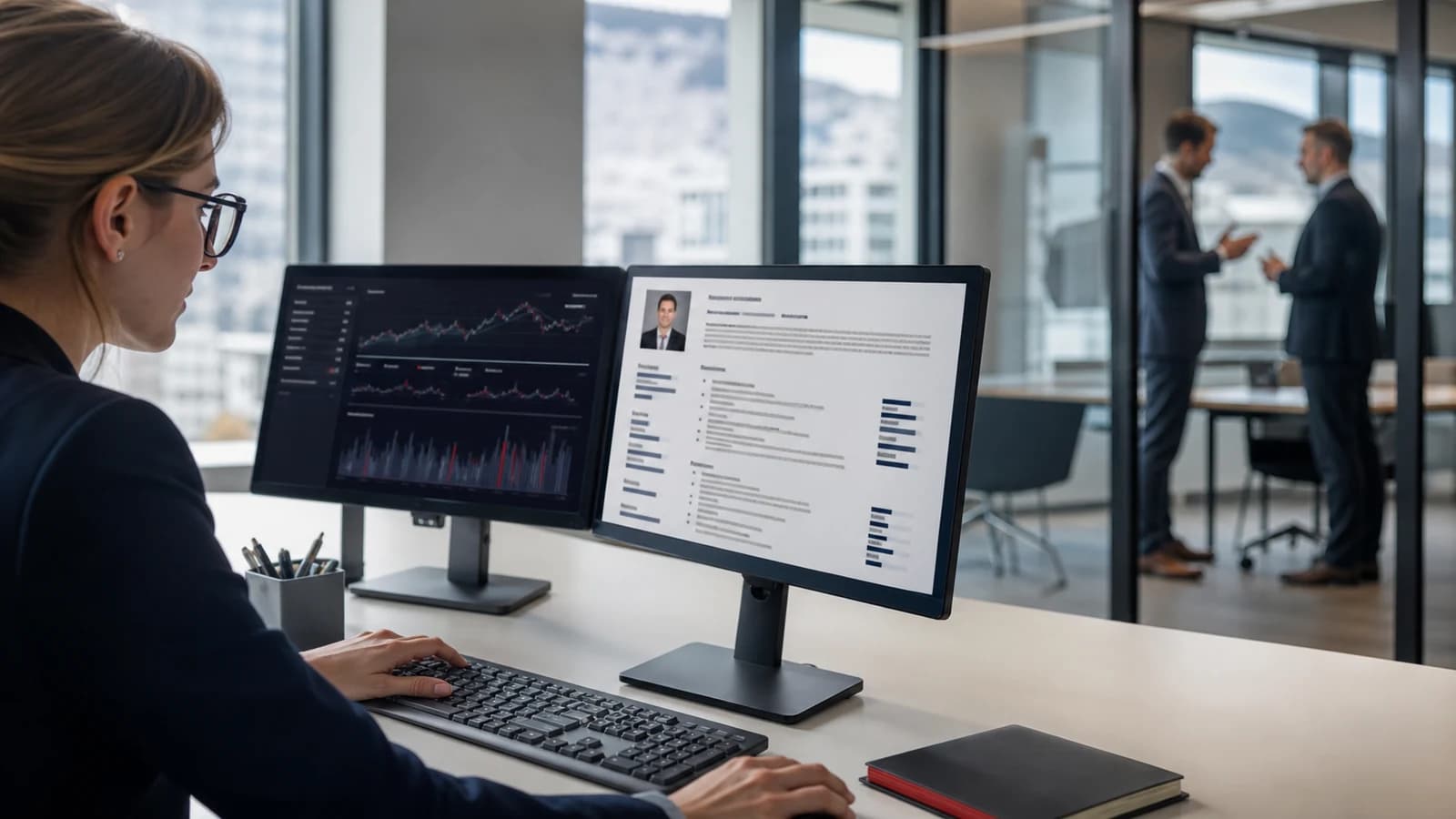 Scène professionnelle suisse dédiée à l'article CV suisse modèle tech et finance : mots-clés qui passent le filtre RH