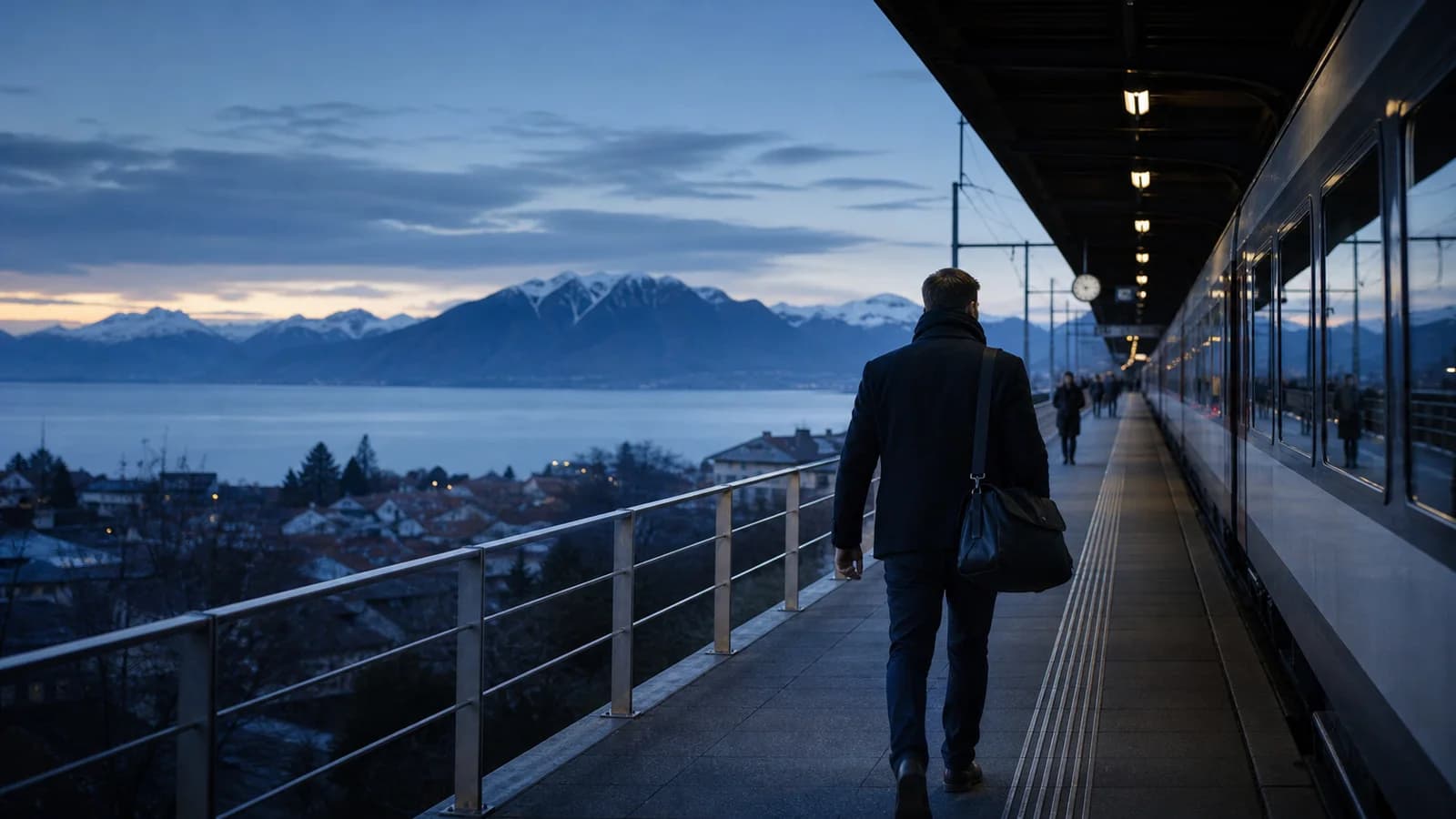 Travailleur frontalier arrivant en train dans le canton de Vaud
