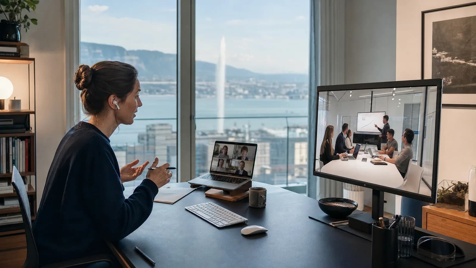 Réunion hybride entre un domicile et un bureau à Genève