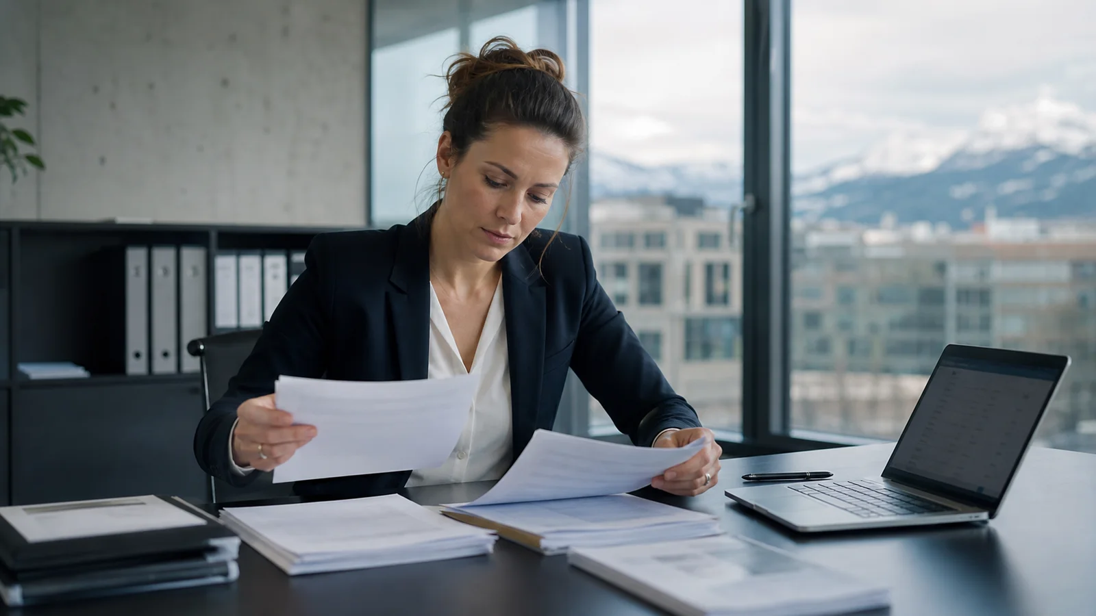 Recruteuse suisse examinant des candidatures et des CV